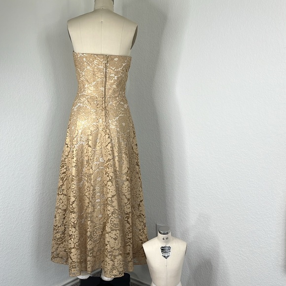 Lilly Pulitzer Aubrianna Strapless Gold Metallic Lace Floral Sweethea Midi Dress - Picture 9 of 13
